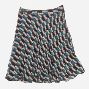 silk Midi retro print Teal Brown Mod Jones New York skirt Size